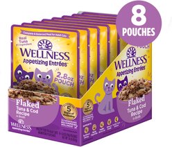 Wellness Appetizing Entrees Flaked Tuna & Cod Natural Grain-Free Wet Cat Food, 2.8-oz pouch, case of 8 slide 2 of 9
