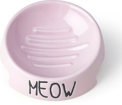 PetRageous Designs Meow Inverted Angeled 5-in Ceramic Cat Bowl, 6-oz, Pink