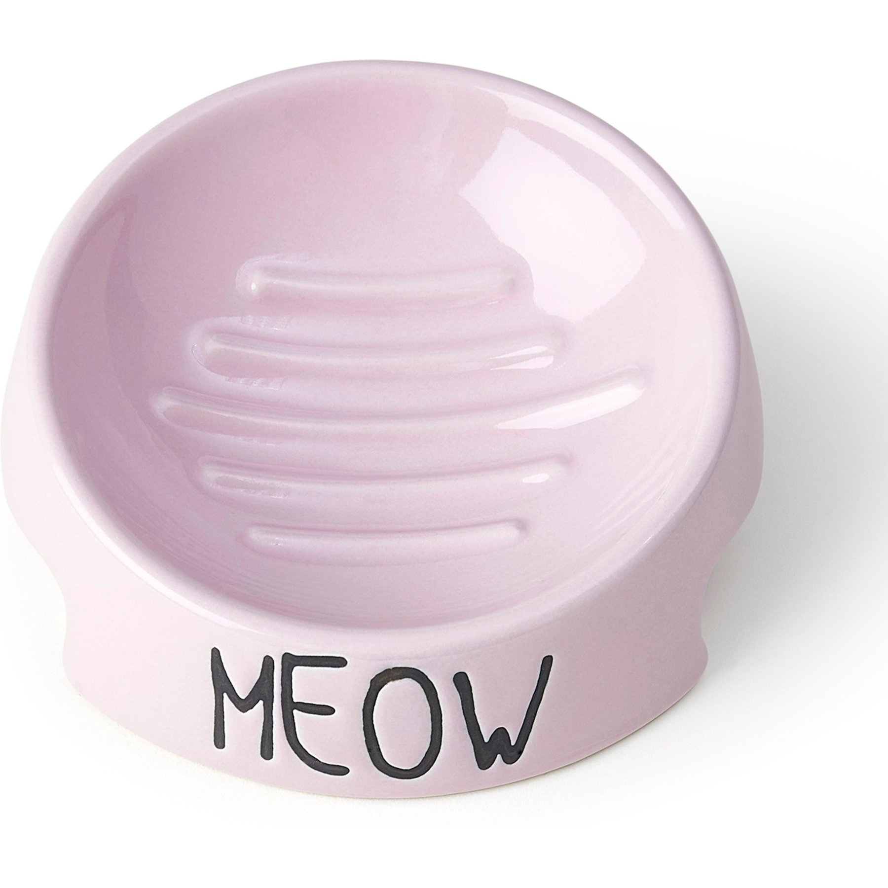 PetRageous Designs Meow Inverted Angeled 5-in Ceramic Cat Bowl, 6-oz, Pink