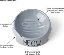 PetRageous Designs Meow Inverted Angeled 5-in Ceramic Cat Bowl, 6-oz, Grey slide 2 of 4