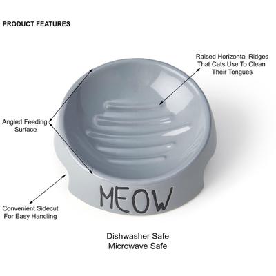 Show full view: PetRageous Designs Meow Inverted Angeled 5-in Ceramic Cat Bowl, 6-oz, Grey slide 4 of 4