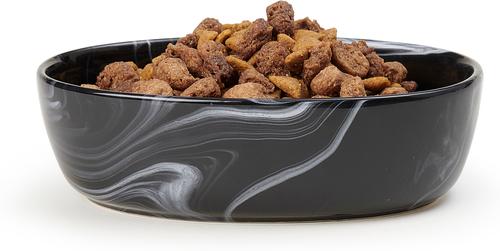 Show full view: PetRageous Designs Fancy Marble Oval 7-in Stoneware Cat Bowl, Black, 2-cup slide 5 of 5