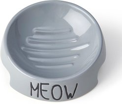 PetRageous Designs Meow Inverted Angeled 5-in Ceramic Cat Bowl, 6-oz, Grey