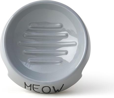 Show full view: PetRageous Designs Meow Inverted Angeled 5-in Ceramic Cat Bowl, 6-oz, Grey slide 2 of 4