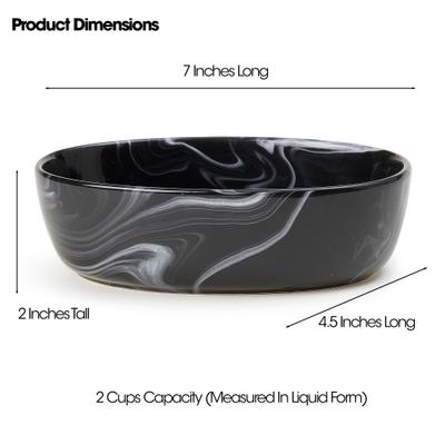 Show full view: PetRageous Designs Fancy Marble Oval 7-in Stoneware Cat Bowl, Black, 2-cup slide 4 of 5