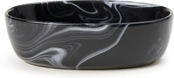 PetRageous Designs Fancy Marble Oval 7-in Stoneware Cat Bowl, Black, 2-cup