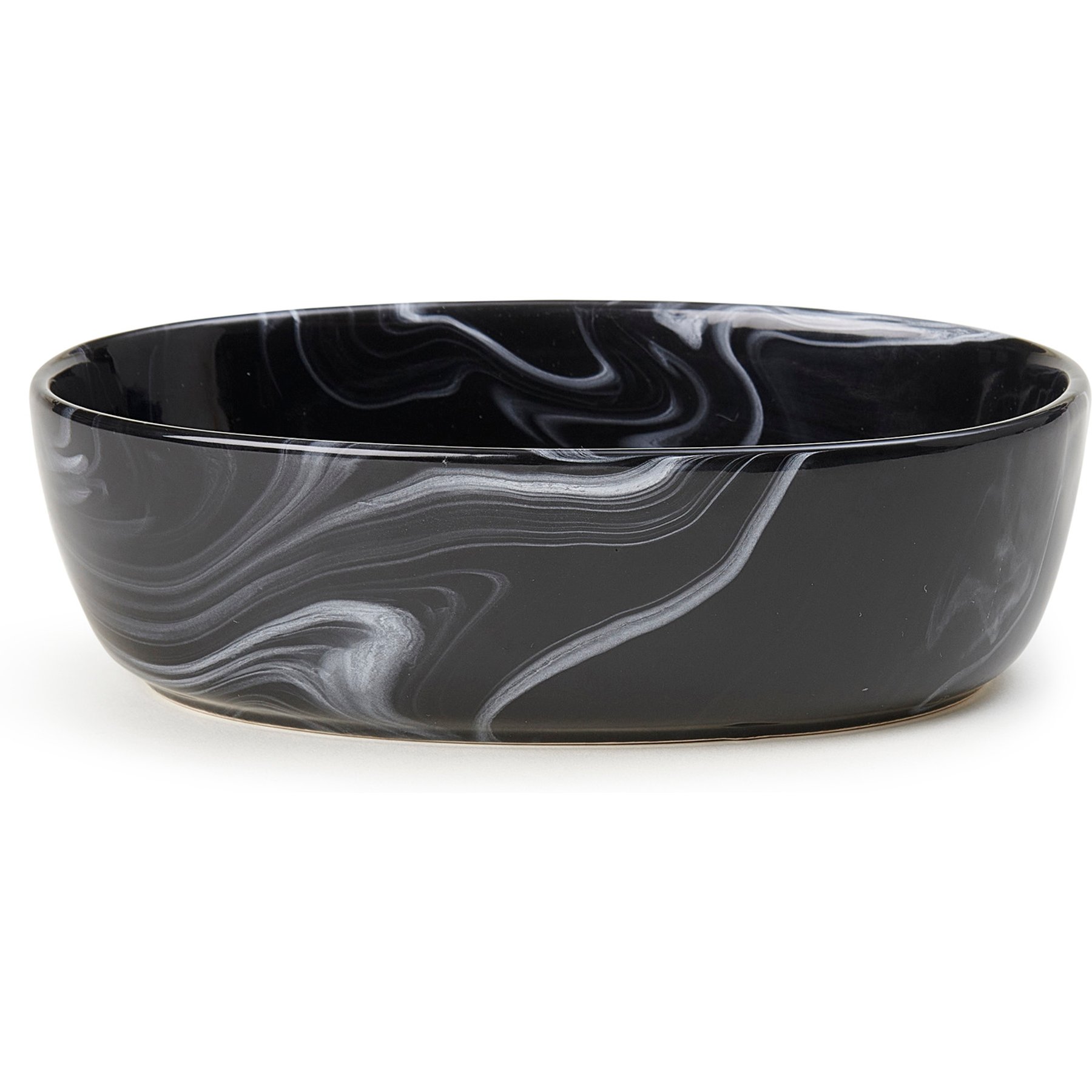 PetRageous Designs Fancy Marble Oval 7-in Stoneware Cat Bowl, Black, 2-cup