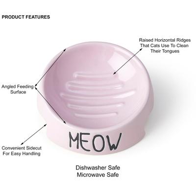 Show full view: PetRageous Designs Meow Inverted Angeled 5-in Ceramic Cat Bowl, 6-oz, Pink slide 4 of 4