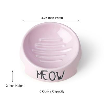 Show full view: PetRageous Designs Meow Inverted Angeled 5-in Ceramic Cat Bowl, 6-oz, Pink slide 3 of 4