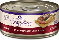 Wellness CORE Signature Selects Chunky Beef & Boneless Chicken Entree in Sauce Grain-Free Canned Cat Food, 5.3-oz, case of 12
