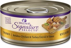 Wellness CORE Signature Selects Chunky Boneless Chicken & Turkey Entree in Sauce Grain-Free Canned Cat Food, 5.3-oz, case of 12