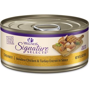 Wellness CORE Signature Selects Chunky Boneless Chicken & Turkey Entree in Sauce Grain-Free Canned Cat Food, 5.3-oz, case of 12
