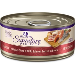 Wellness CORE Signature Selects Flaked Skipjack Tuna & Wild Salmon Entree in Broth Grain-Free Canned Cat Food, 5.3-oz, case of 12