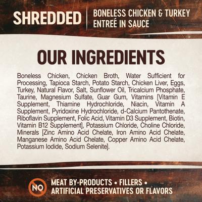 Show full view: Wellness CORE Signature Selects Shredded Boneless Chicken & Turkey Entree in Sauce Grain-Free Natural Canned Cat Food, 5.3-oz, case of 12 slide 6 of 12