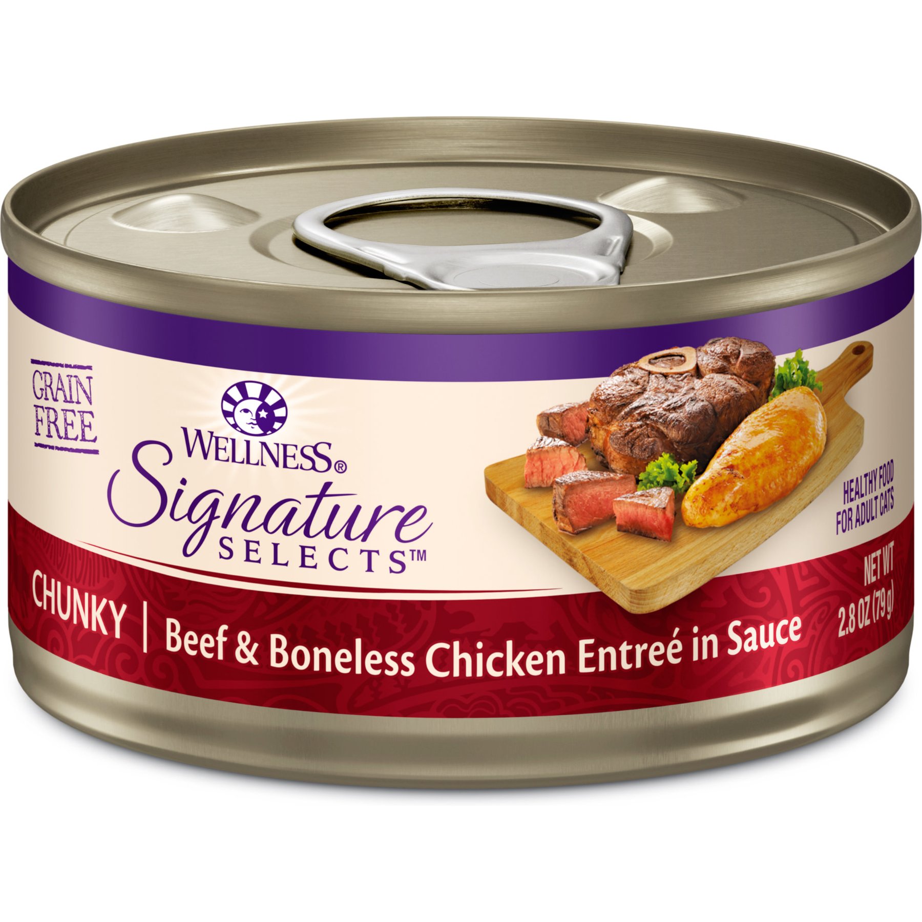 Wellness CORE Signature Selects Chunky Beef & Chicken Entree Natural Grain-Free Wet Cat Food, 2.8-oz can, case of 12