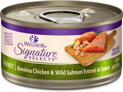 Wellness CORE Signature Selects Chunky Boneless Chicken & Wild Salmon Entree in Sauce Grain-Free Canned Cat Food, 2.8-oz, case of 12
