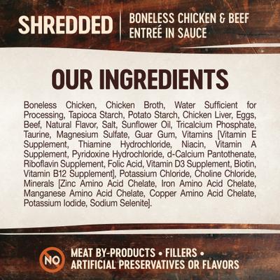 Show full view: Wellness CORE Signature Selects Shredded Boneless Chicken & Beef Entree in Sauce Grain-Free Canned Cat Food, 2.8-oz, case of 12 slide 6 of 12