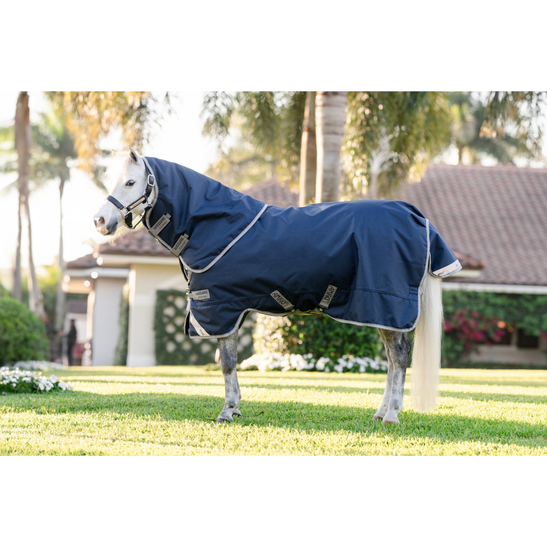 Horseware Amigo 1200D Plus 0g Pony Horse Turnout, Navy, Titanium Grey, Silver, 51-in