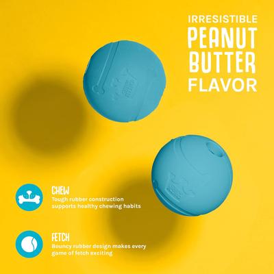 Show full view: Chew King by Mammoth Peanut Butter Flavor Rubber Ball Tough Dog Chew Toy, Blue, 3-in, 2 count slide 3 of 5