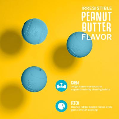 Show full view: Chew King by Mammoth Peanut Butter Flavor Rubber Ball Tough Dog Chew Toy, Blue, 2.5-in, 3 count slide 3 of 5