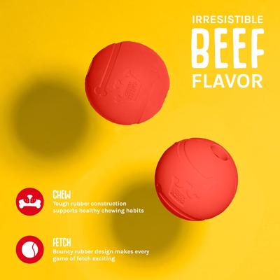 Show full view: Chew King by Mammoth Beef Flavor Rubber Ball Tough Dog Chew Toy, Red, 3-in, 2 count slide 2 of 5