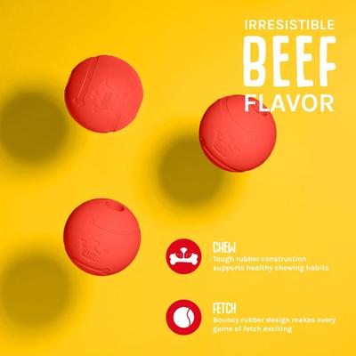 Show full view: Chew King by Mammoth Beef Flavor Rubber Ball Tough Dog Chew Toy, Red, 2.5-in, 3 count slide 2 of 5