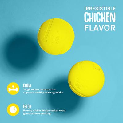 Show full view: Chew King by Mammoth Chicken Flavor Rubber Ball Tough Dog Chew Toy, Yellow, 4-in, 2 count slide 3 of 5
