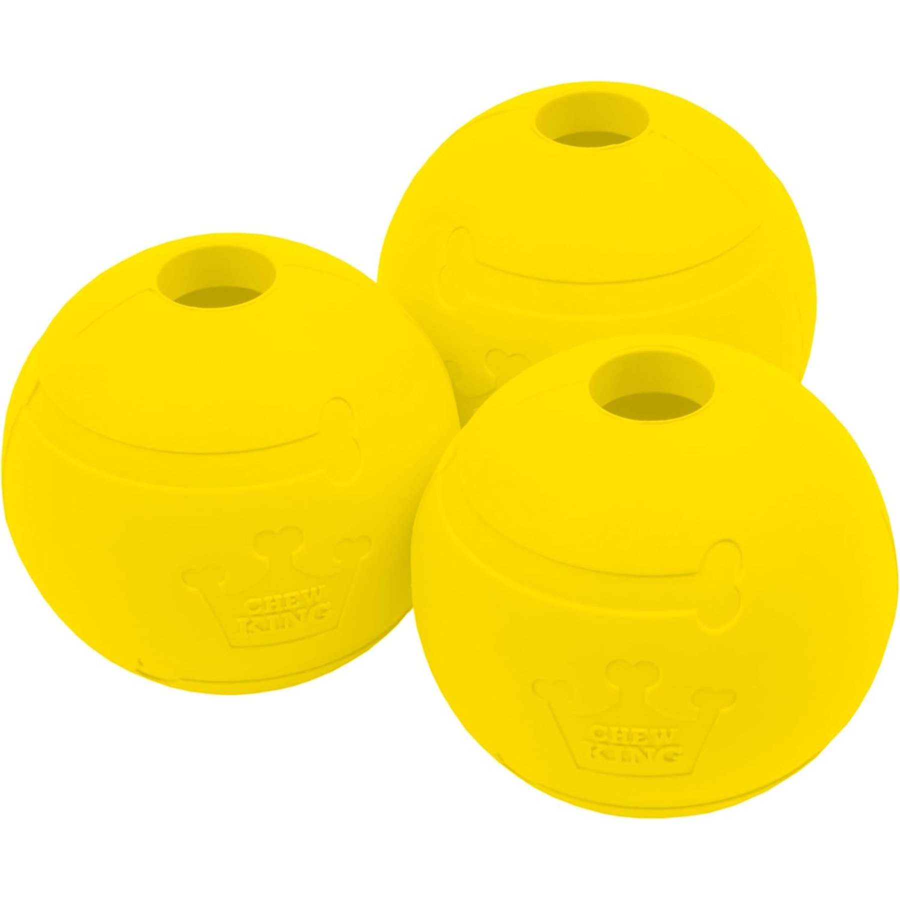 Chew King by Mammoth Chicken Flavor Rubber Ball Tough Dog Chew Toy, Yellow, 2.5-in, 3 count