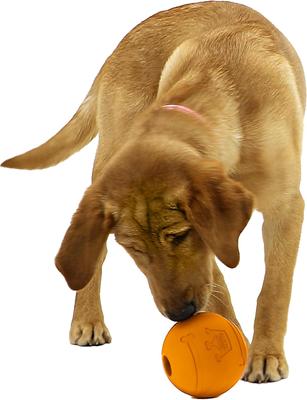 Show full view: Chew King by Mammoth Bacon Flavor Rubber Ball Tough Dog Chew Toy, Orange, 2 count, 4-in slide 6 of 8