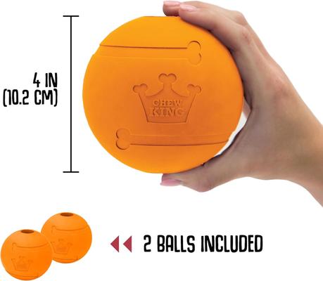 Show full view: Chew King by Mammoth Bacon Flavor Rubber Ball Tough Dog Chew Toy, Orange, 2 count, 4-in slide 4 of 8