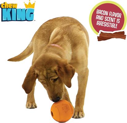 Show full view: Chew King by Mammoth Bacon Flavor Rubber Ball Tough Dog Chew Toy, Orange, 2 count, 4-in slide 3 of 8