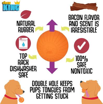 Show full view: Chew King by Mammoth Bacon Flavored Supreme Fetch Tough Chew Ball Dog Toy, Orange, 2 count, 2.5-in slide 4 of 8