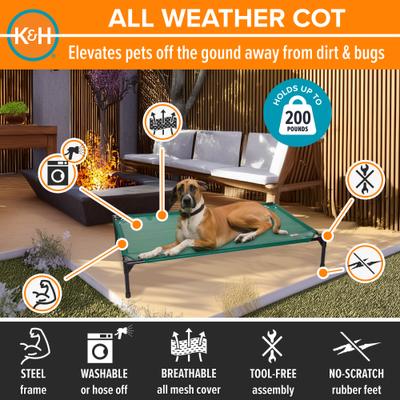 Show full view: K&H Pet Products All Weather Outdoor Elevated Cot Dog Bed, Green, Large slide 3 of 12