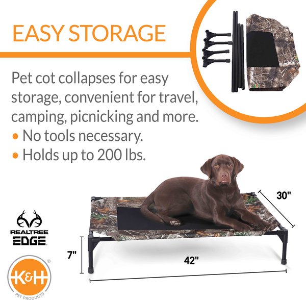 Show full view: K&H Pet Products Original Steel Frame Cot Outdoor Elevated Dog Bed, Realtree Edge, Camo/Black Mesh, Large slide 3 of 13