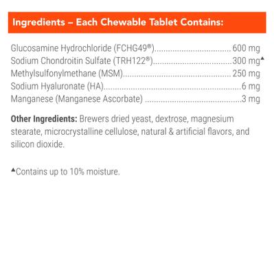 Show full view: Nutramax Cosequin Joint Health Supplement with Glucosamine, Chondroitin, MSM & HA Chewable Tablet for Dogs, 150-count slide 7 of 12