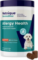 Vetnique Labs Dermabliss Seasonal Allergy & Immune Support Salmon Flavored Allergy & Fish Oil Soft Chew Supplement for Dogs, 120 count