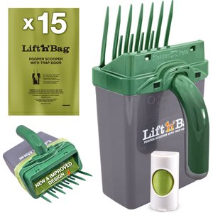 Neater Pets Lift N' Bag Dog Pooper Scooper with Trap Door, 6 x 3 x 11-in, Gray/Green