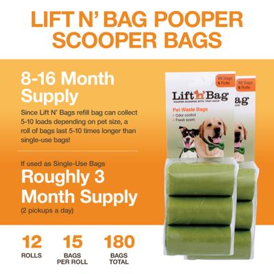 Show full view: Neater Pets Lift N' Bag Extra-Capacity Dog Poop Bags, Green, 14 x 9.5-in, 180 coun slide 6 of 7
