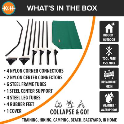 Show full view: K&H Pet Products All Weather Outdoor Elevated Cot Dog Bed, Green, X-Large slide 7 of 12