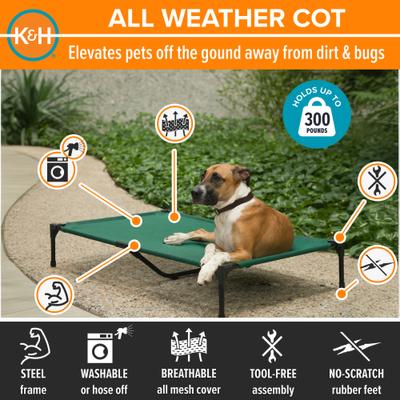 Show full view: K&H Pet Products All Weather Outdoor Elevated Cot Dog Bed, Green, X-Large slide 3 of 12