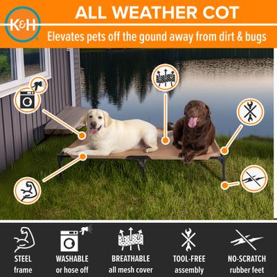 Show full view: K&H Pet Products All Weather Outdoor Elevated Cot Dog Bed, Tan, Jumbo slide 4 of 13