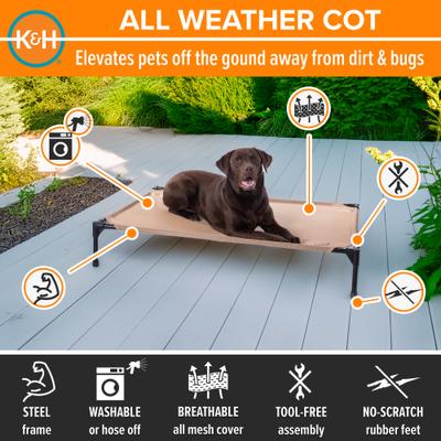 Show full view: K&H Pet Products All Weather Outdoor Elevated Cot Dog Bed, Tan, Large slide 3 of 12
