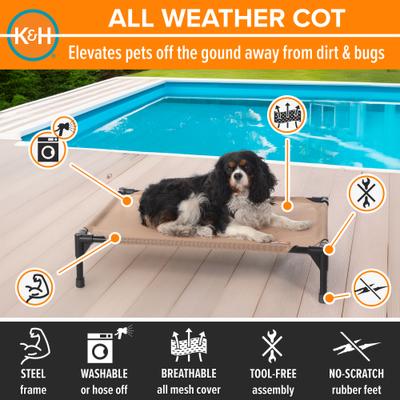 Show full view: K&H Pet Products All Weather Outdoor Elevated Cot Dog Bed, Tan, Medium slide 4 of 13