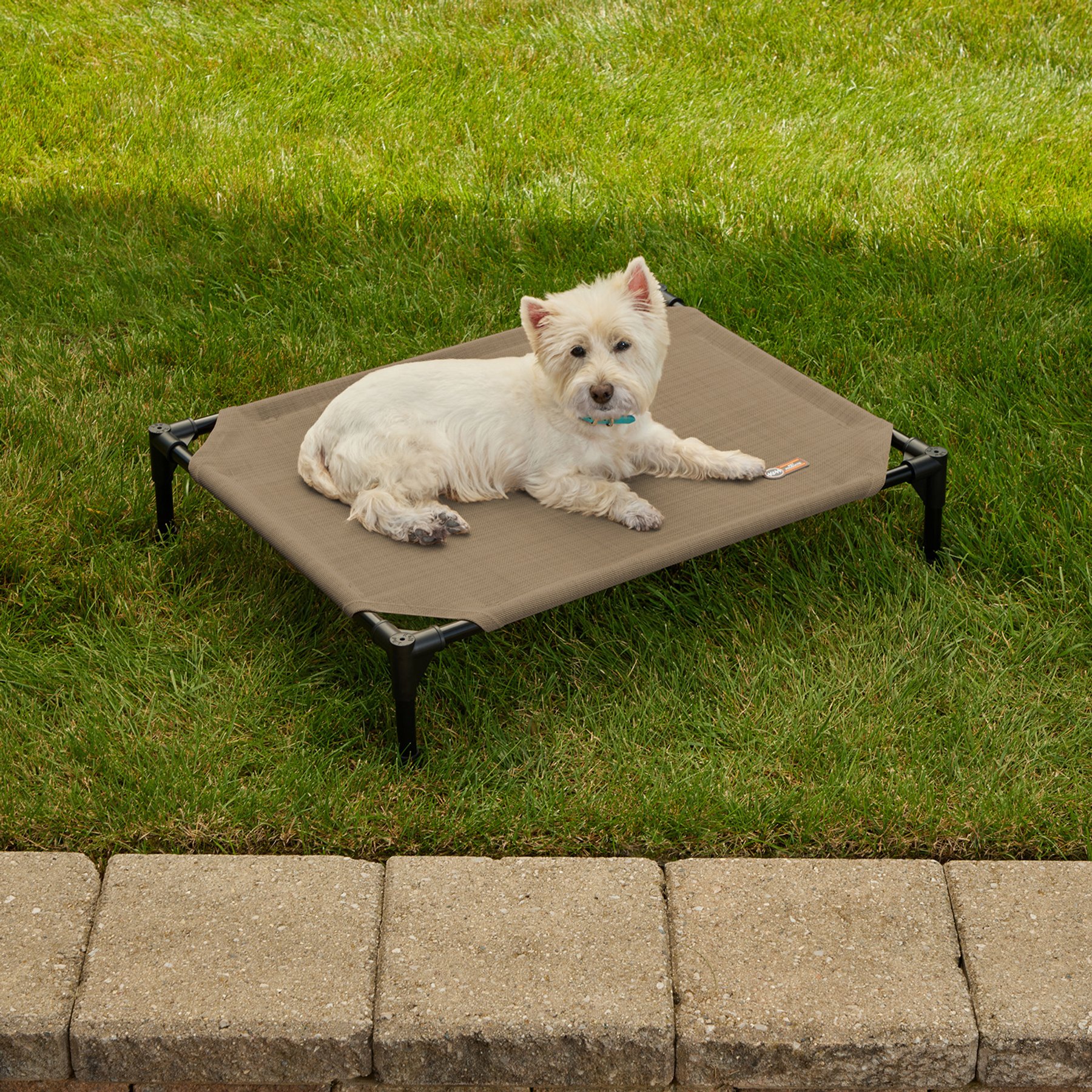 K&H Pet Products All Weather Outdoor Elevated Cot Dog Bed, Tan, Medium