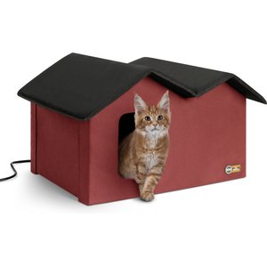 K&H Pet Products Outdoor Heated Kitty House Extra-Wide Cat Shelter, Red/Black