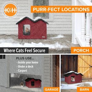 K&H Pet Products Outdoor Heated Kitty House Extra-Wide Cat Shelter, Red/Black