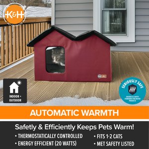 K&H Pet Products Outdoor Heated Kitty House Extra-Wide Cat Shelter, Red/Black