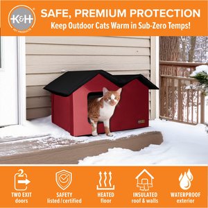 K&H Pet Products Outdoor Heated Kitty House Extra-Wide Cat Shelter, Red/Black