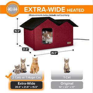 K&H Pet Products Outdoor Heated Kitty House Extra-Wide Cat Shelter, Red/Black