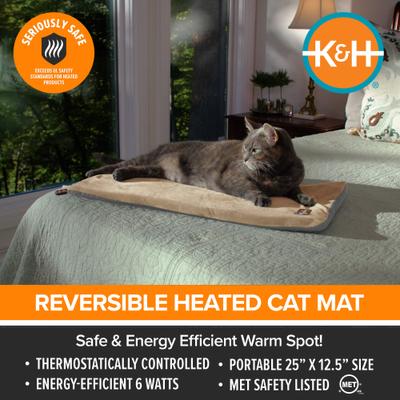 Show full view: K&H Pet Products Thermo-Kitty Mat Heated Cat Bed, Sage/Tan  slide 7 of 12
